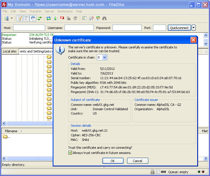 filezilla ftp ssl required